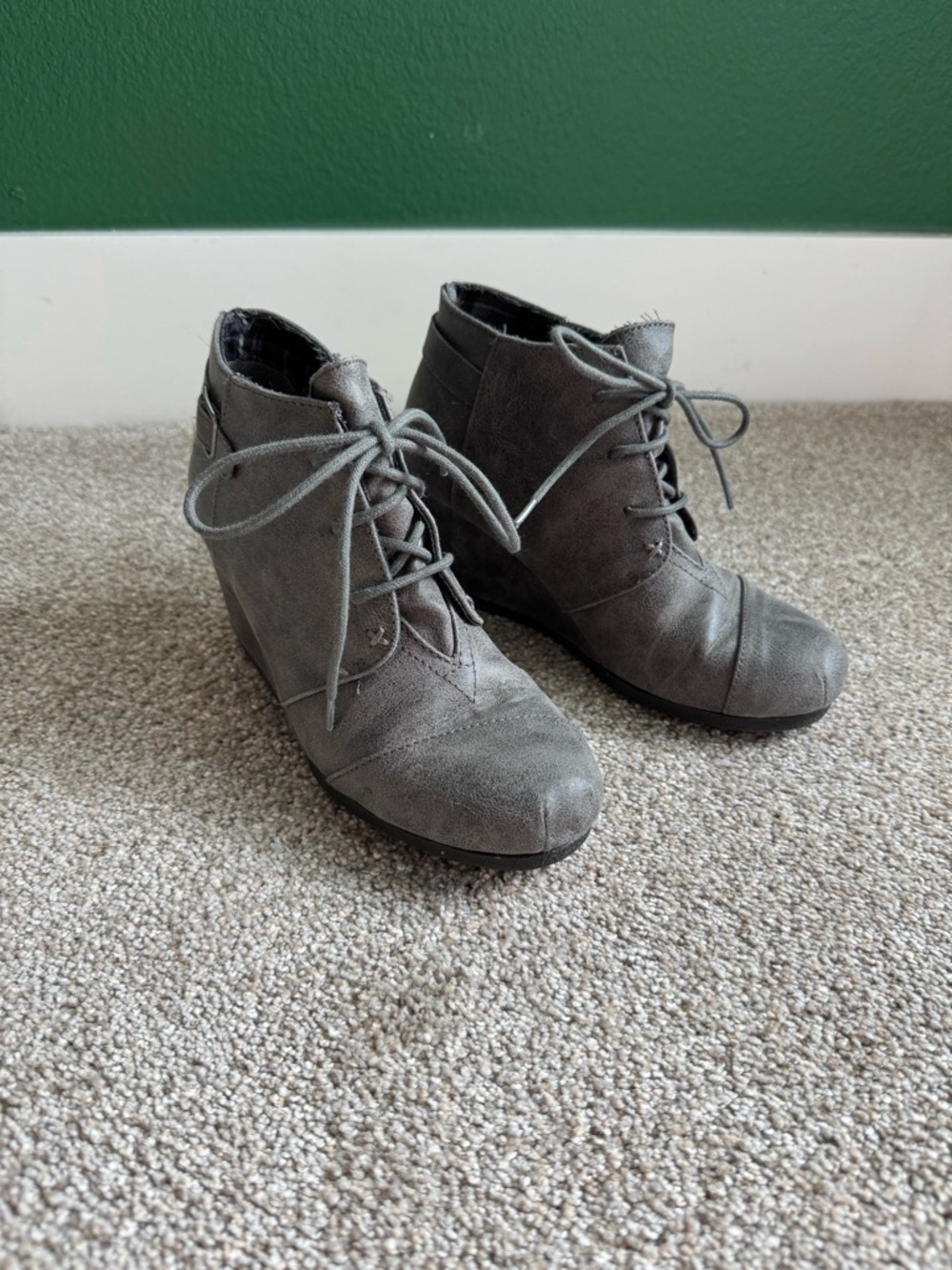 Maurices Gray Lace-Up Wedge Ankle Boots